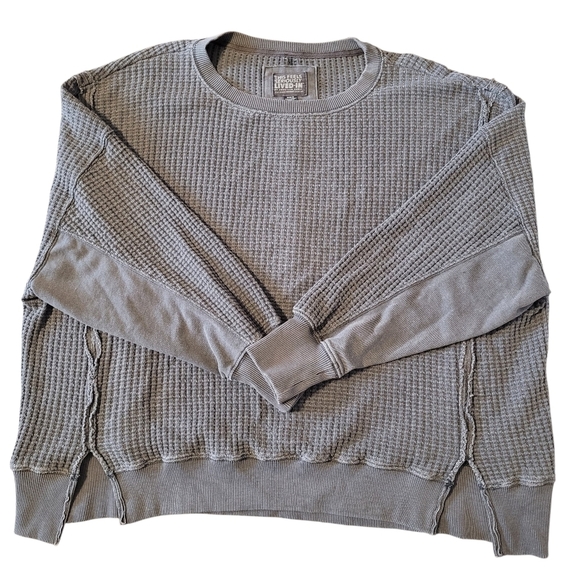 American Eagle Outfitters Sweaters - American Eagle Lived-in Gray M Waffle Knit Thermal Sweater Boxy Oversized Boho